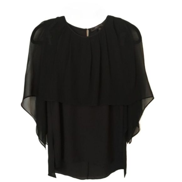 BCBGMaxAzria Tops - BCBG MaxAzria capelet black blouse sheer cape sleeves S